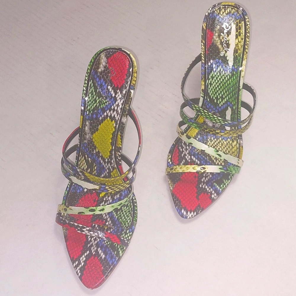 Qupid Multicolor Woman Slip-on Pointed Toe High Heel Shoes Size 10